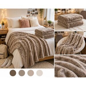 Better‎ Homes & Gardens Throw Blanket Unisex 50x70 Taupe Faux Fur Ruched